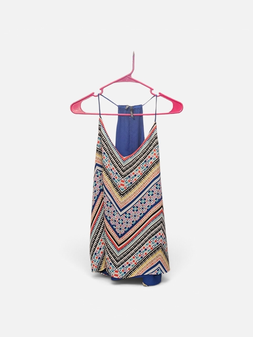 Ladies Chevron Geo Print Blue Tank